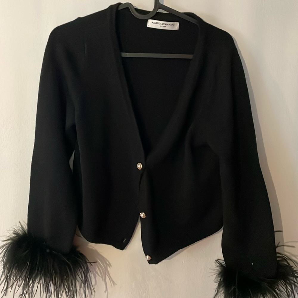 COPY - Amanda Uprichard feather trimmed sweater